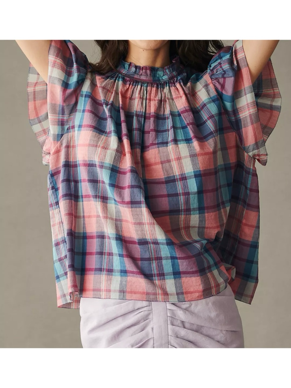 Trovata | Birds of Paradis Carla High Neck Top in Sorbetto Plaid